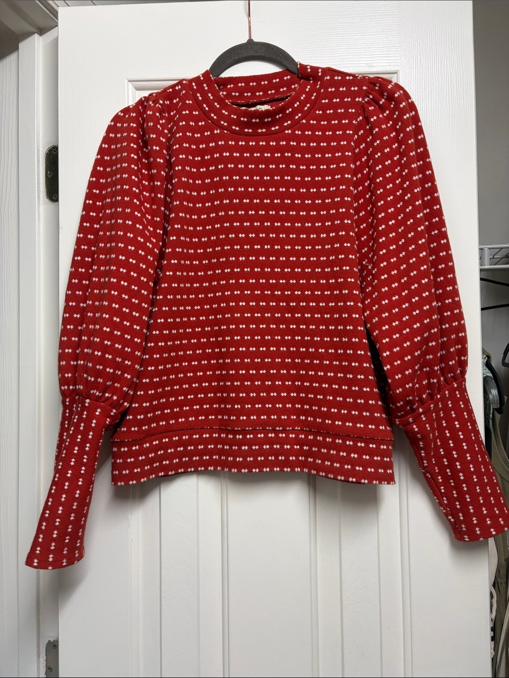 Madewell Burnt Orange Patterned Puff-Sleeve Sweater Top